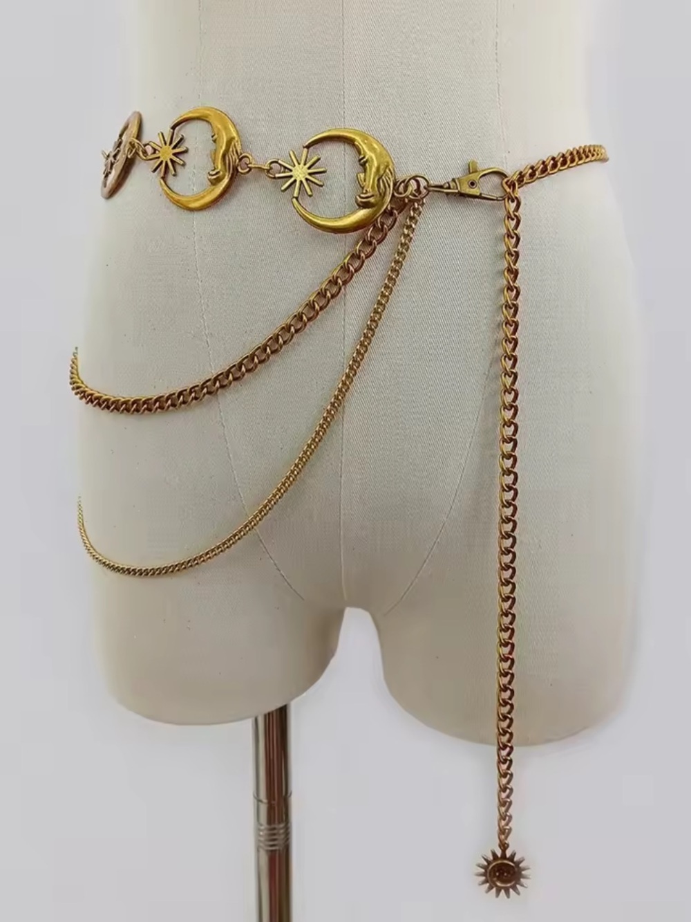 Anthropologie Gold Moon & Star Layered Chain Waist Belt